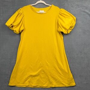 Saturday Sunday by Anthropologie Yellow Puff Sleeve Crew Neck Tunic Dress Size L